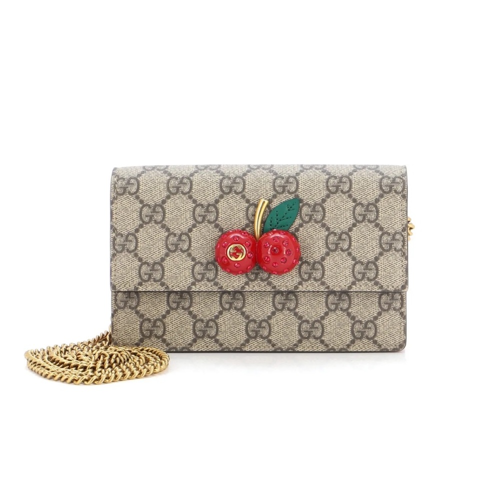 BRAND NEW GUCCI Cherries Wallet on Chain GG Coated Canvas Mini